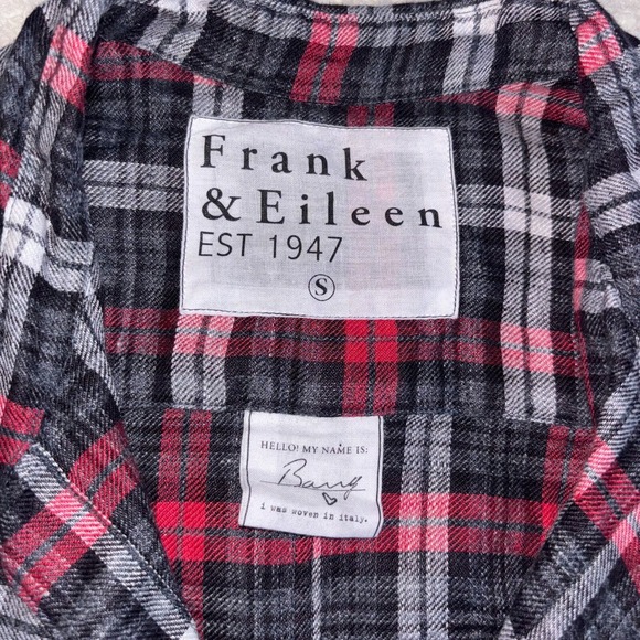 Frank & Eileen Women's Small Barry Red Gray Plaid 100% linen Button Down Blouse - Picture 6 of 11